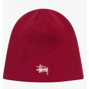 Stussy Basic Skullcap Beanie Hat Wine Burgundy Red Embroidered Stock Logo NWT